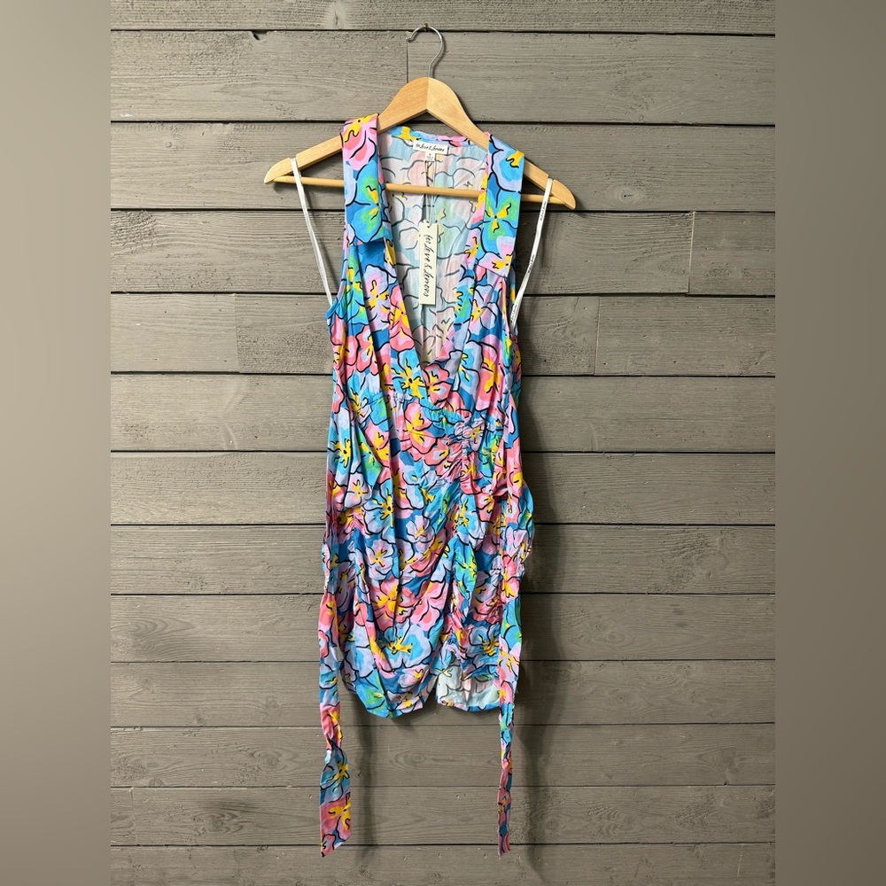 NWT For Love & Lemons Blue Yasmin Tropical Floral Mini Dress M Summer Boat Party - Picture 10 of 15
